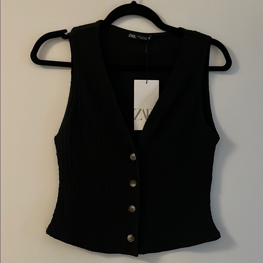 Zara Black Buttoned Bustier Top